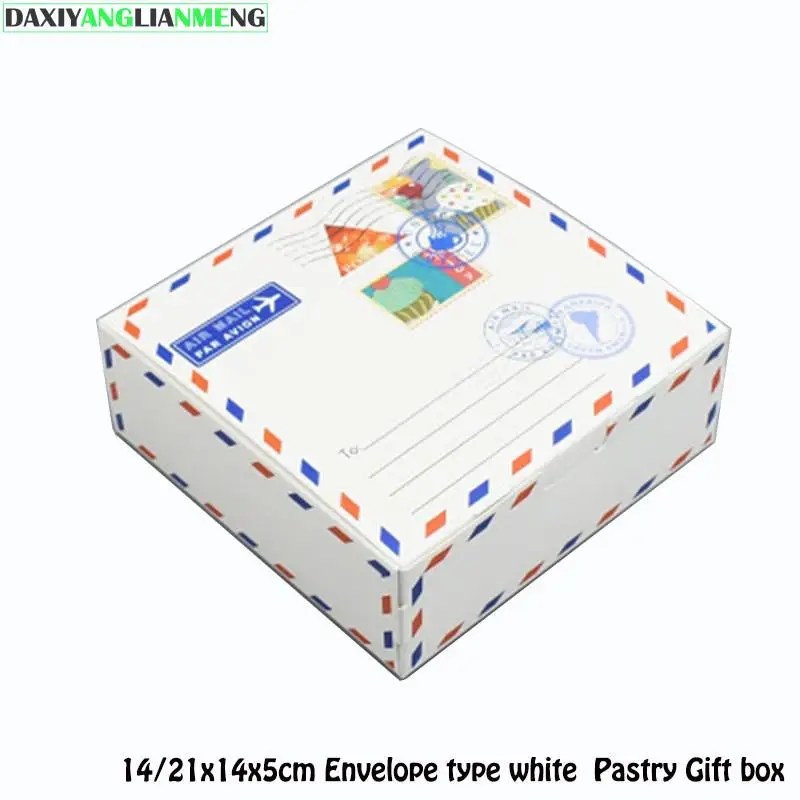 

20pcs/lot 14/21x14x5cm Envelope Type White Pastry Gift Box Cookies Dim Sum Box Egg Tart Case DIY Baking Packaging Boxes