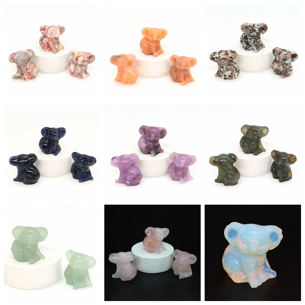

1.2" Mini Koala Figurine Natural Healing Reiki Crystals Stones Animal Hand Carved Home Decoration Energy Ornament Gem Gifts
