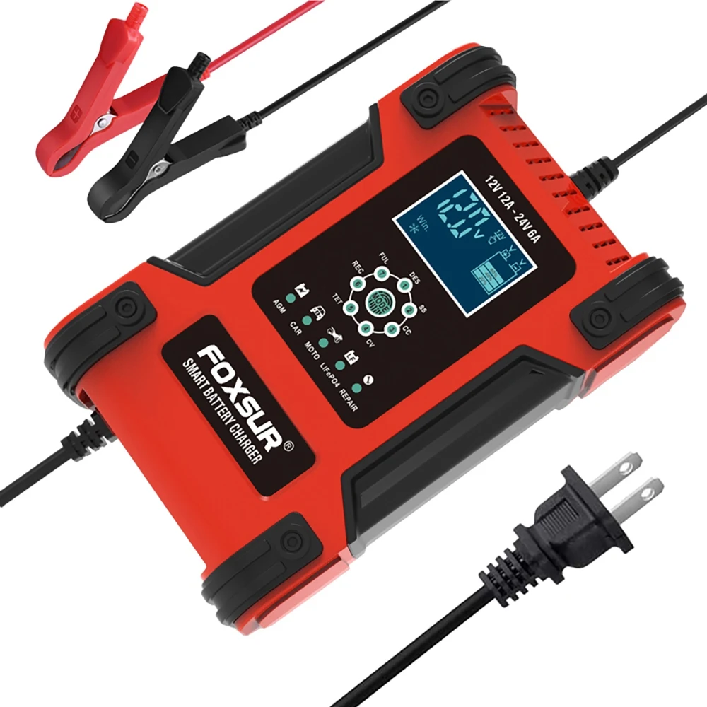 FOXSUR автомобильное зарядное устройство 7-STAGE 12 В А 24 6 с ЖК-дисплеем для автомобиля