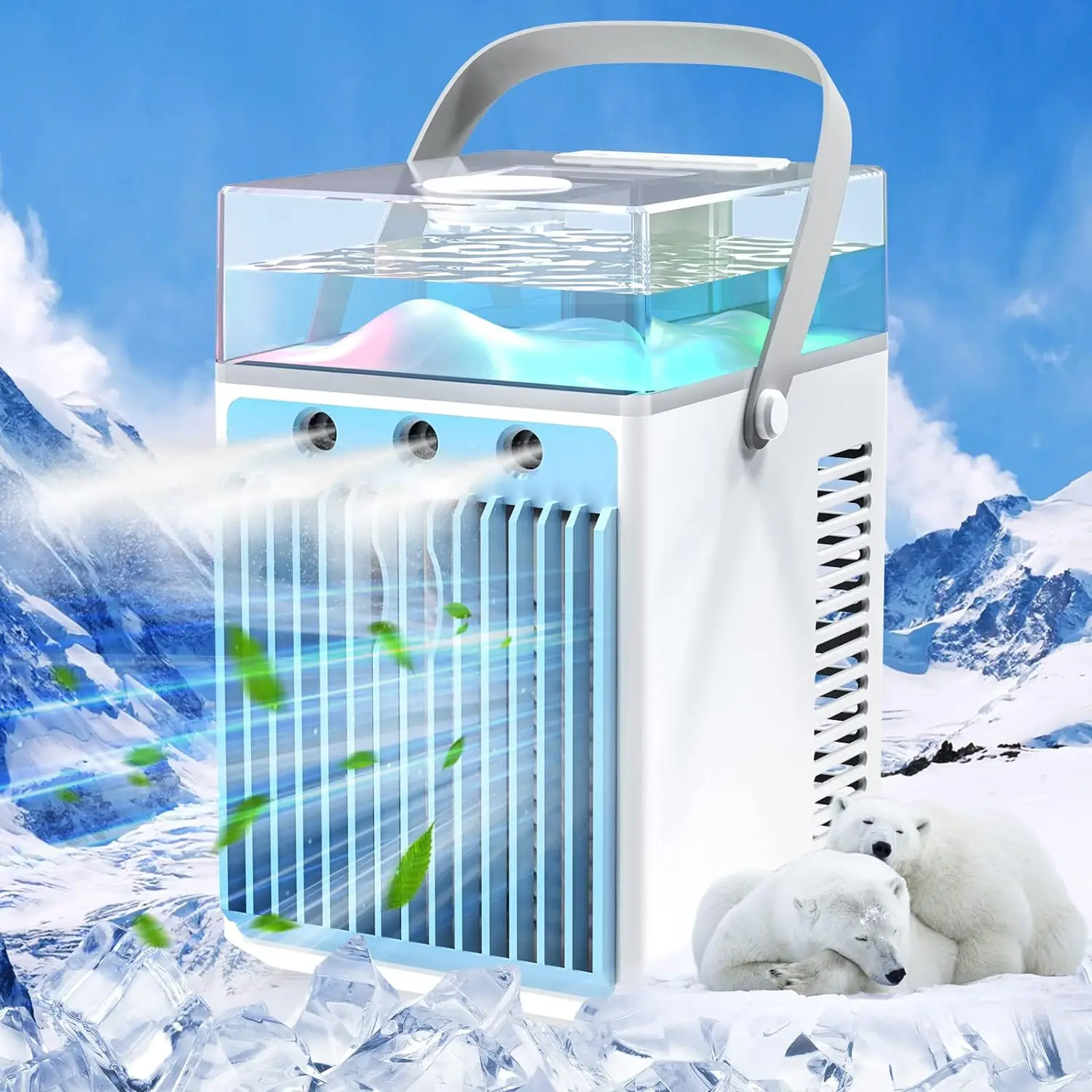 

Air Conditioner, Rechargeable 4 in 1 Mini Air Conditioners Evaporative Personal Cooler Humidifier, 3 Speeds Mini AC Desktop Cool