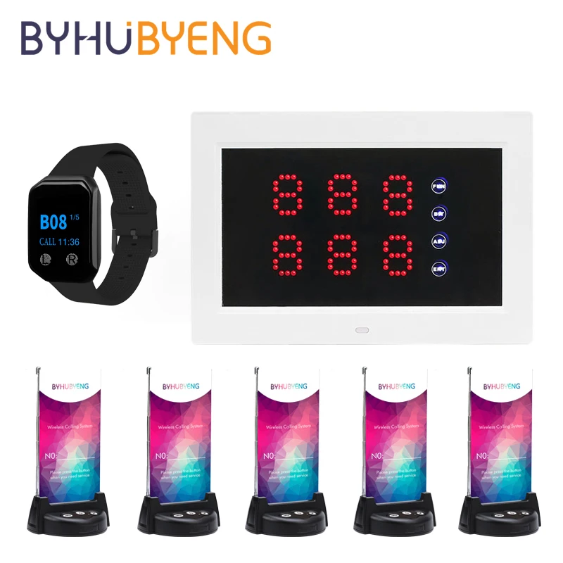 

BYHUBYENG Waterproof Nurse Watch Emergency Call Button Transmitter Led Screen Host Waiter Pagers for Restaurant Table Bell