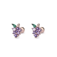 authentic 925 sterling silver earring purple grapes crystal turnbuckles stud earring for women girl wedding party jewelry gift