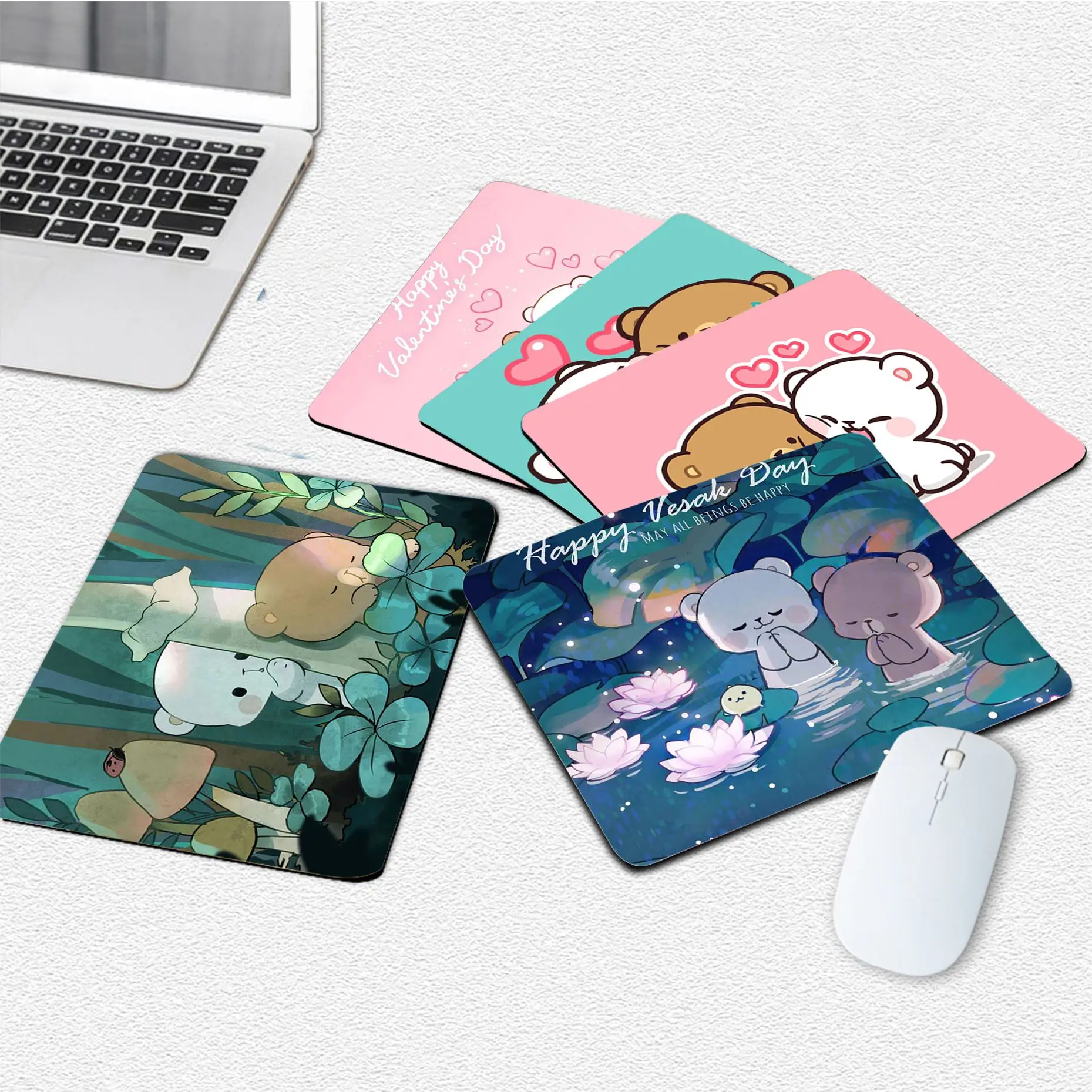 

Milk-Mocha B-BearS Mousepad Small Office Computer Desk Mat Table Keyboard Mouse Pad Laptop Cushion Non-slip Deskpad Home Decor