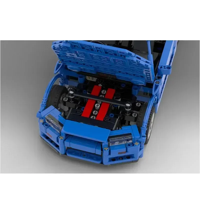 MOC- 174789 R34 Синий Суперкар Сборка Строительный Блок Модель1089Запчасти для
