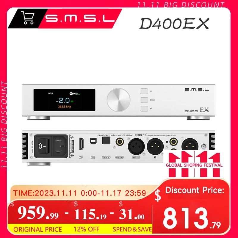 

Цифровой аудиоцап SMSL D400EX 1 * AK4191 2 * AK4499EX OPA1612A LME49720 XU316 MQA-CD DSD512 32 бит/768 кГц Bluetooth 5,0 I2S