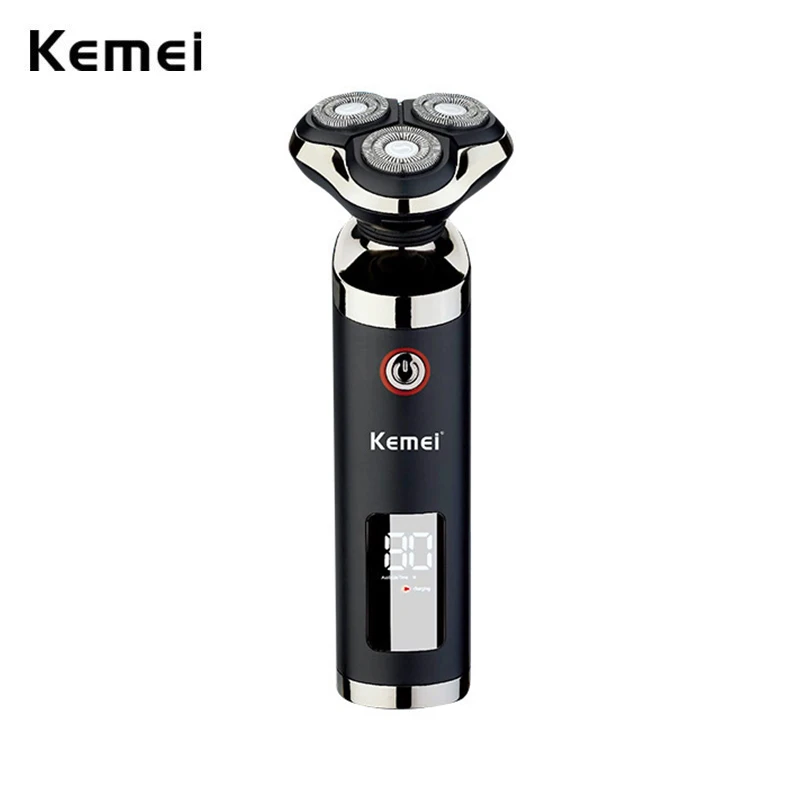 

Kemei электробритва, 3 лезвия, Вращающаяся бритва для бороды, для мужчин, влажная, сухая, водонепроницаемая, ЖК-дисплей, бритвенный станок для л...