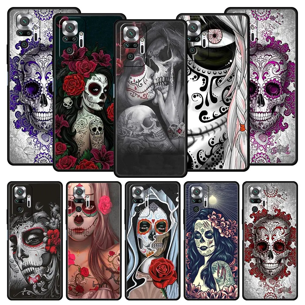 

Cover Case for Xiaomi Redmi Note 7 8 8T 9 9S 10 11 11S 11T K40 K40S K50 Pro Plus 4G 5G Casing Coque Korea Mexican Skull Girl