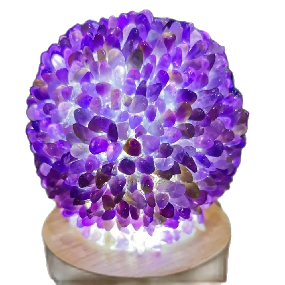 

Hand Carved Gemstone Natural Amethyst Quartz Crystal Gravel Night Lamp Healing Crystal Cluster Specimen For Crystal Home Decor