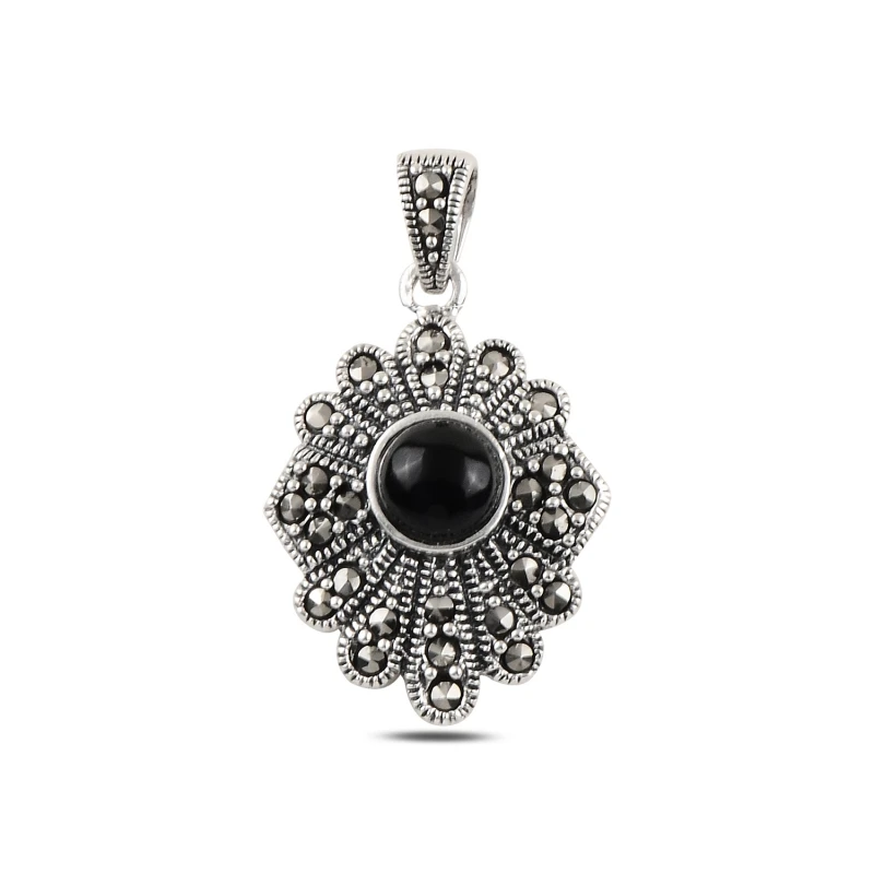 

Silver 925 Sterling Onyx & Marcasite Pendant