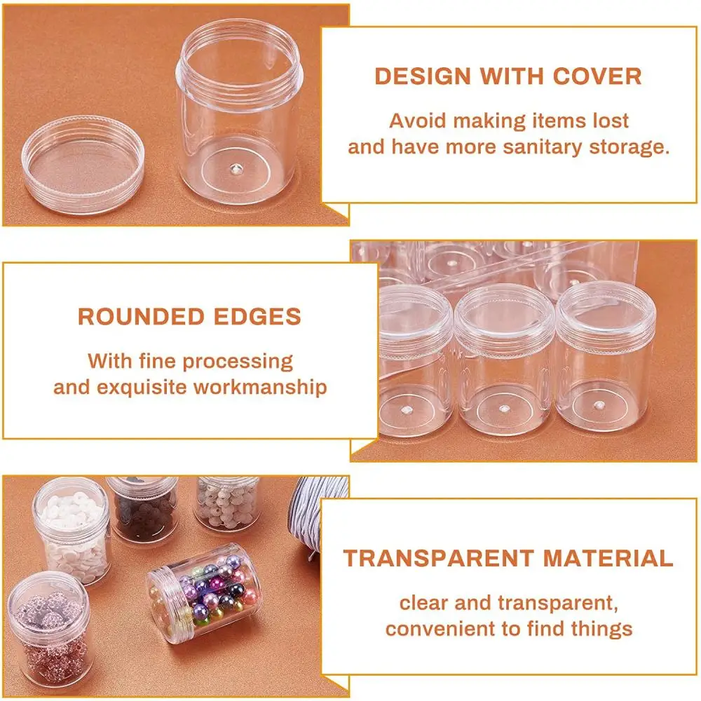 1Box 12pcs 20ml Clear Plastic Beads Jars Painting Accessories Storage Box Jewelry Supplies Small Crafts Parts Packaging Case
