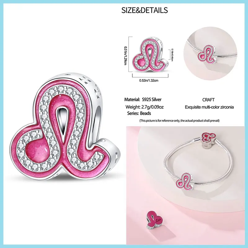 100% настоящее серебро 925 пробы розовое сердце любви подвески бусины подходят для