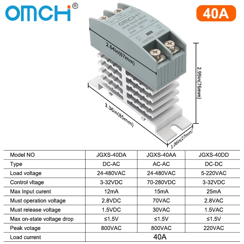

OMCH JGXS Однофазное твердотельное реле SSR 10-120A