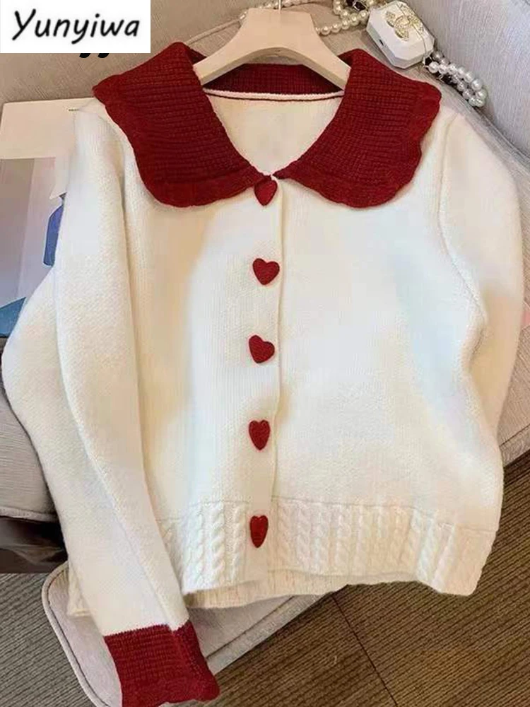 

Женский Повседневный Кардиган, Свитер в японском стиле с изображением сердечек, Питер Пэн, Осень-зима 20