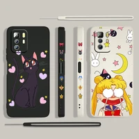 Anime Hot Girl Sailor Moon For Xiaomi Redmi Note 11S 10S Pro Liquid Left Rope Phone Case Cover Capa