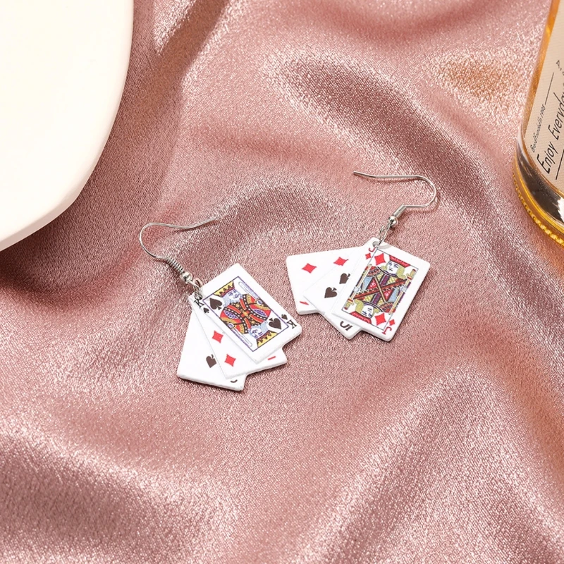 

Funny Earrings Personality Poker Dangle Earrings Metal Alloy Game Cards Simulate Cool Funny Earrings for Women Girls