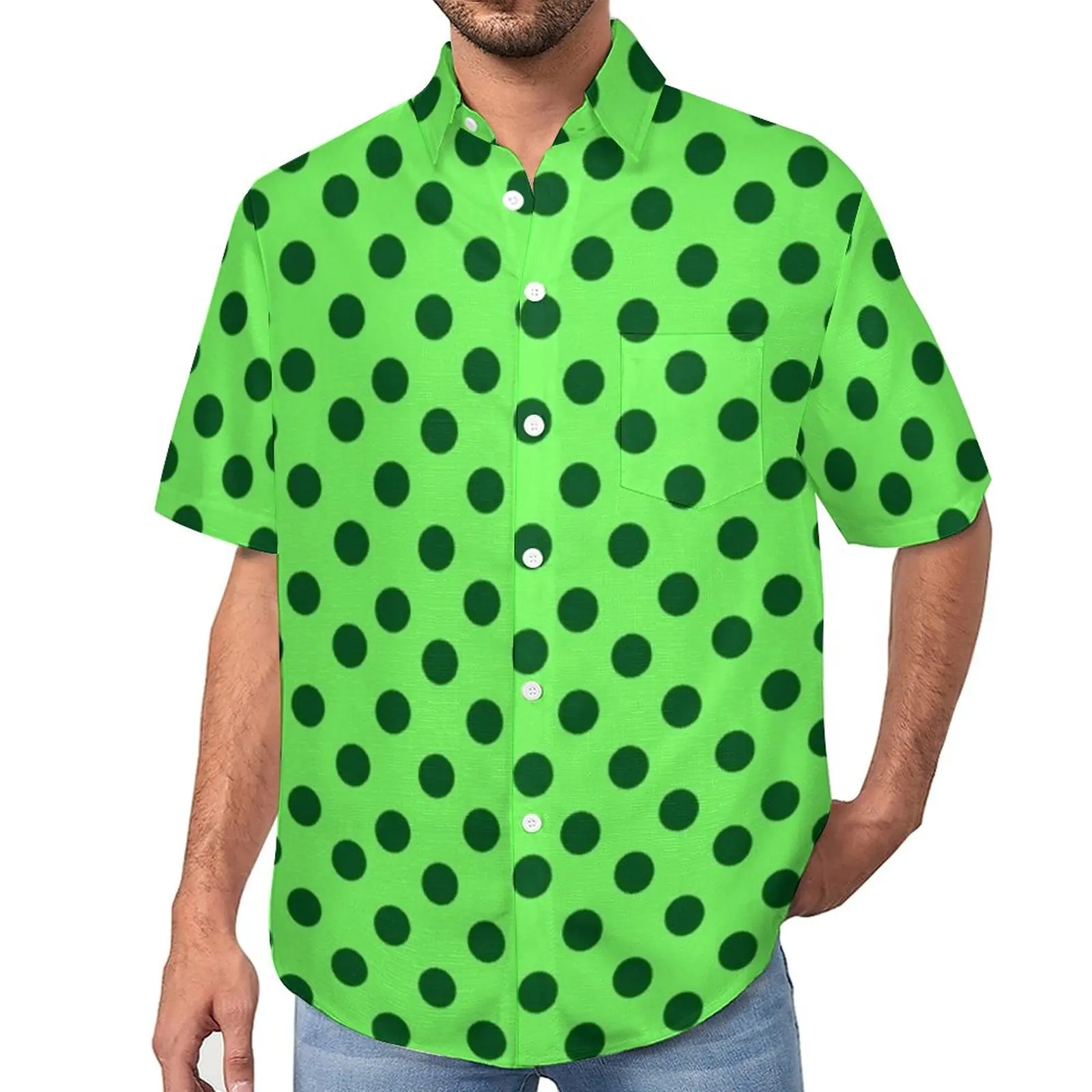 

Mint Polka Dots Beach Shirt Retro Circles Print Hawaii Casual Shirts Aesthetic Blouses Short-Sleeved Design Clothing Big Size
