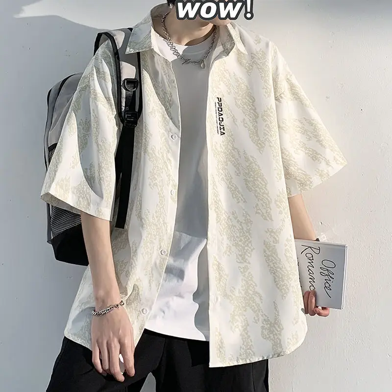 2022 Summer New Hip Hop Men's Shirt Loose Casual Simple Top Short Sleeve Blouse Elegant Male Clothes Trendy