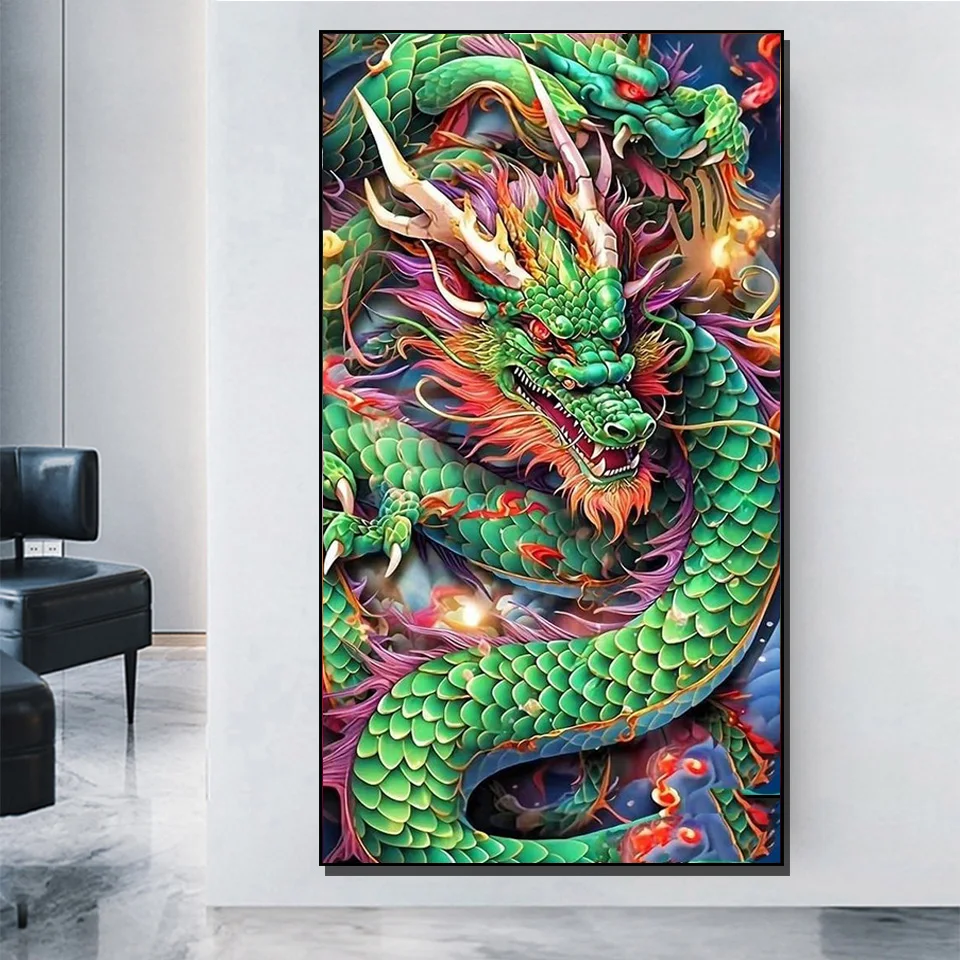 

Алмазная картина с зеленым китайским драконом, мозаика из круглых страз, полная выкладка, 5d «сделай сам», вышивка крестиком, подарок для крупного мальчика G340