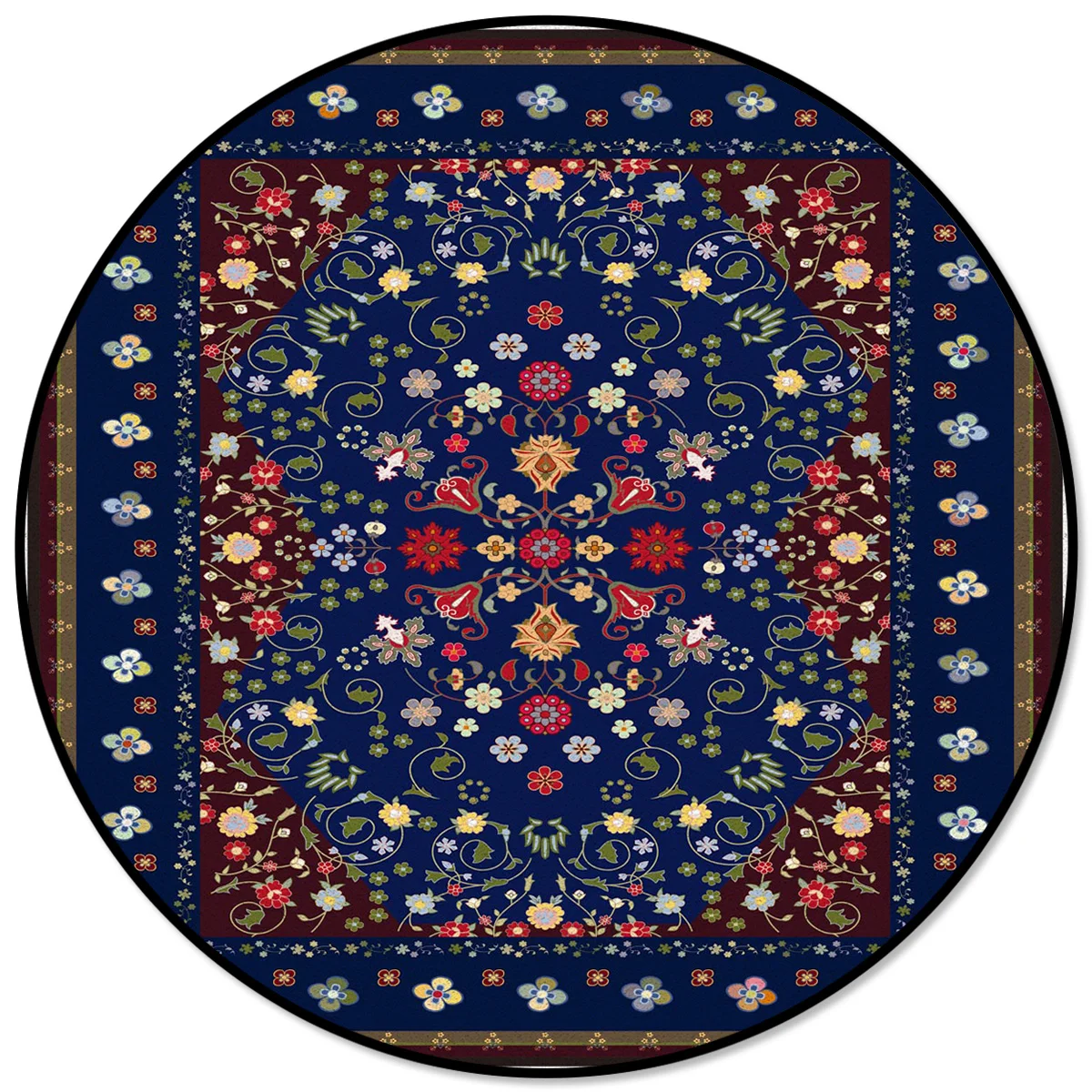 

Flower Carpet Colored Dark Blue Rugs And Carpets For Home Living Room Round Rug For Children Rooms Non-slip