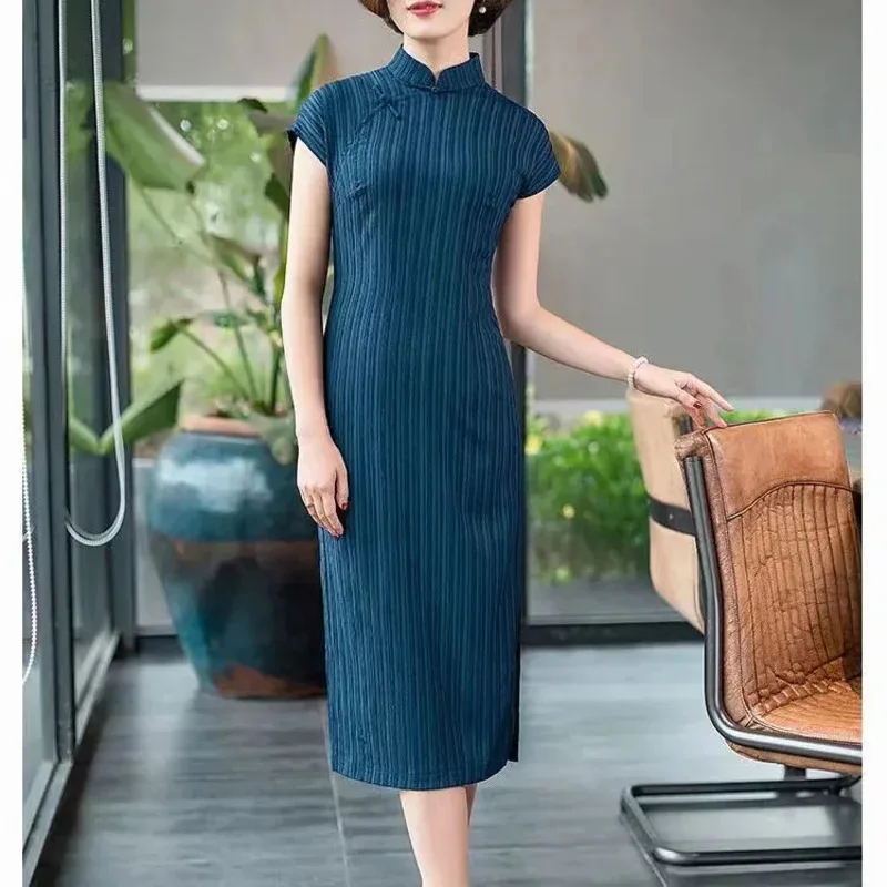 Фото 2023, традиционное китайское платье Cheongsam для женщин и девочек, хлопковое льняное платье в стиле ретро, облегающее сексуальное короткое винтажное платье qipao khj №5