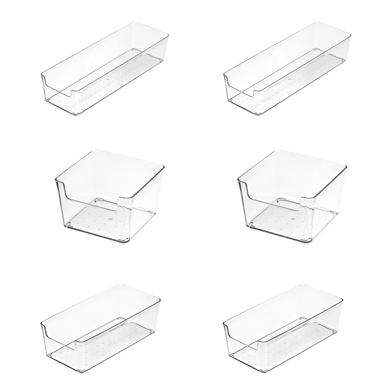 

6Pcs Clear Drawer Organizer Drawer Divider Storage Box Bins Case For Utensil Cosmetic Groceries Kitchen Tableware
