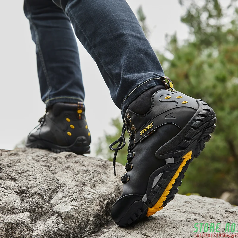 SALUDAS Men's Leather Boots Hiking Boots Waterproof Trekking Hunting Boots Winter Outdoors Keep Warm Snow Boot Adventure Shoes