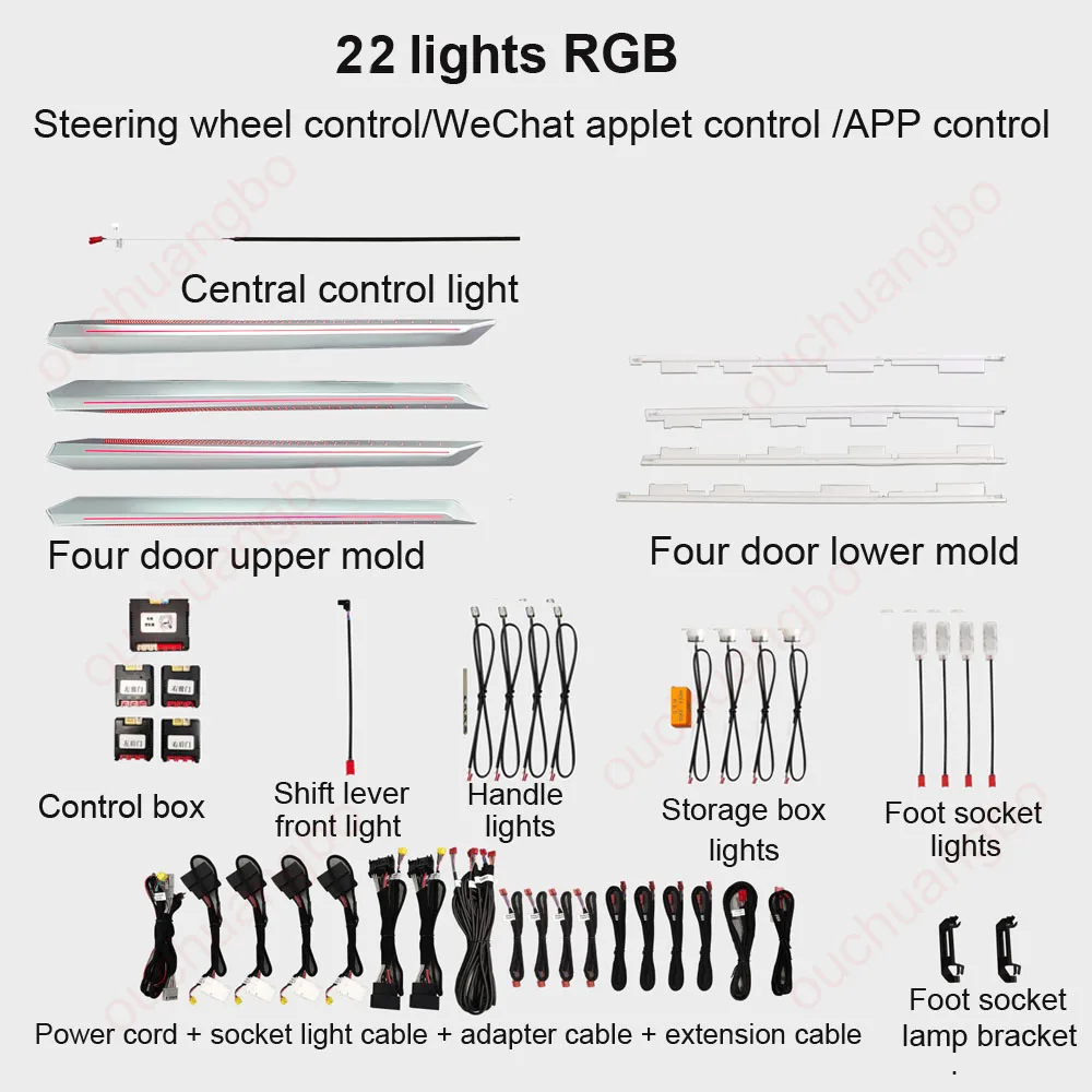 Светодиодный окружающий свет Ouchuangbo для A3 8Y RS3 A3L 2021-2024, атмосферное освещение, 256 цветов, комплект подсветки атмосферной лампы с динамической отделкой