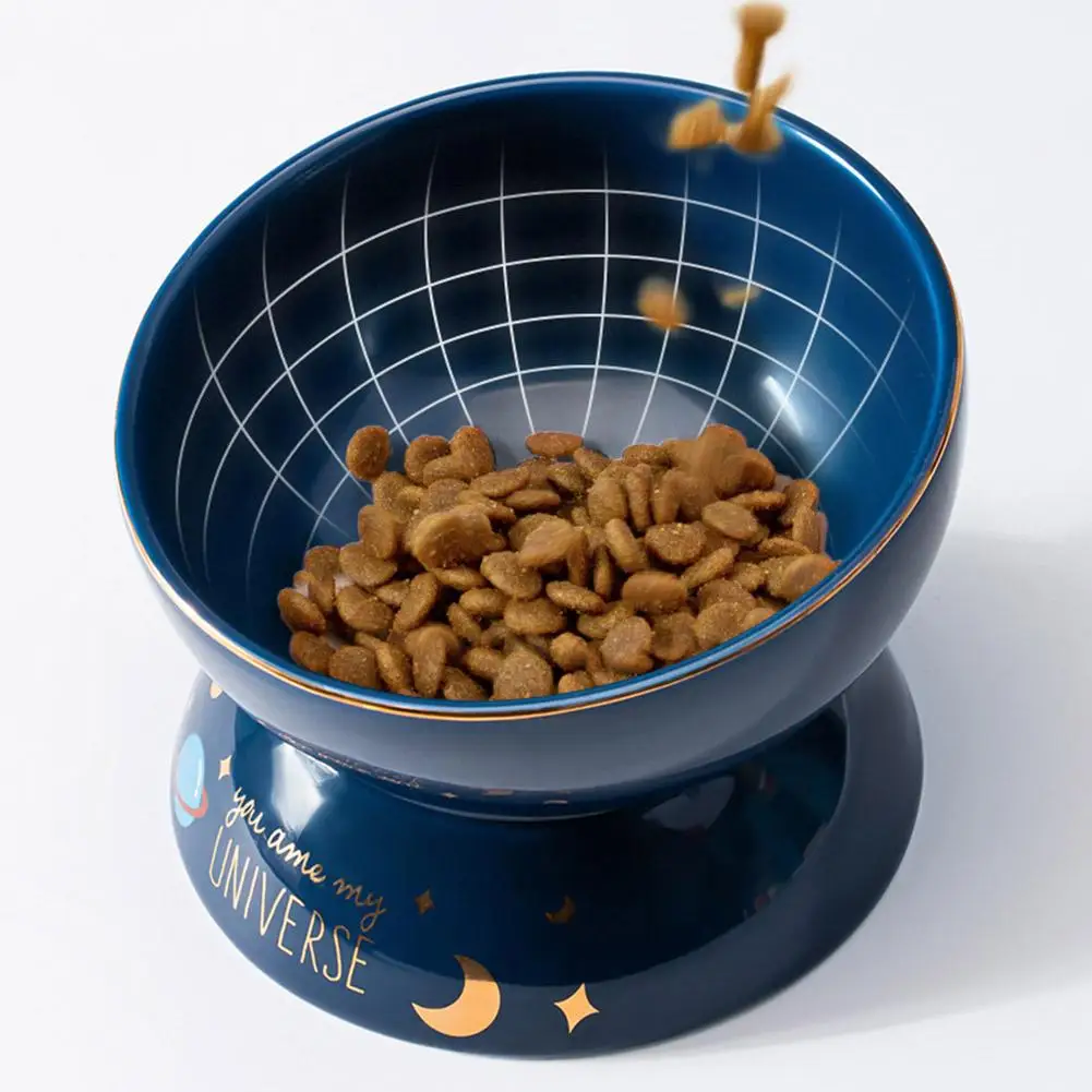 

Cat Ceramic Bowl Starry Sky Series 15 Degree Tilted Neck Protective Large Capacity Feeding Bowl Pet Supplies