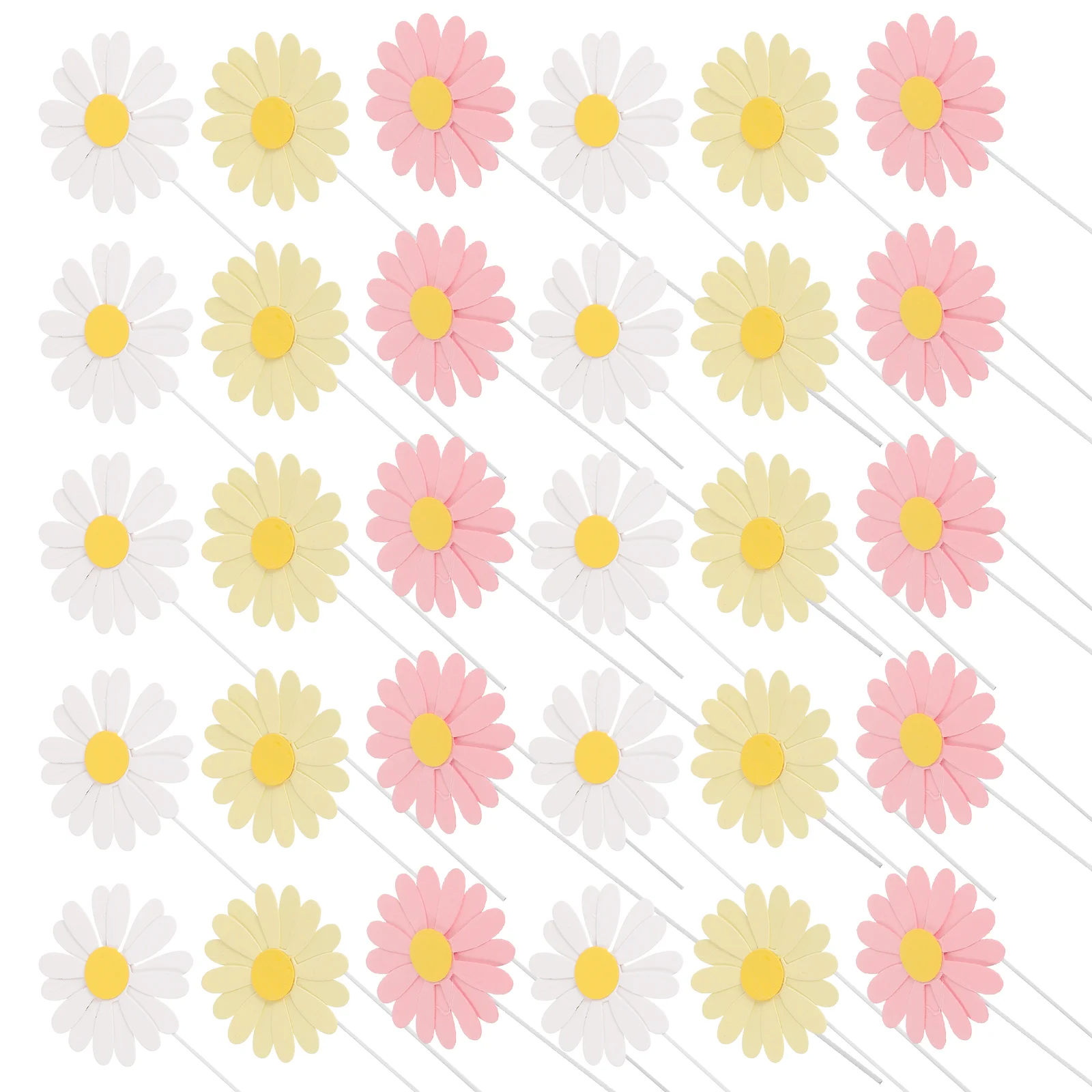 

30 Pcs Daisy Cake Toppers Picks Flower Spring Fling Decorations Floral Cupcake Plastic Baby Wedding