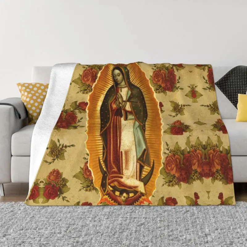 

Mexican Virgin Mary Of Guadalupe Blanket Fleece Spring Flannel Catholic Religious Christian Saint Throw Blanket Bedroom Quilt