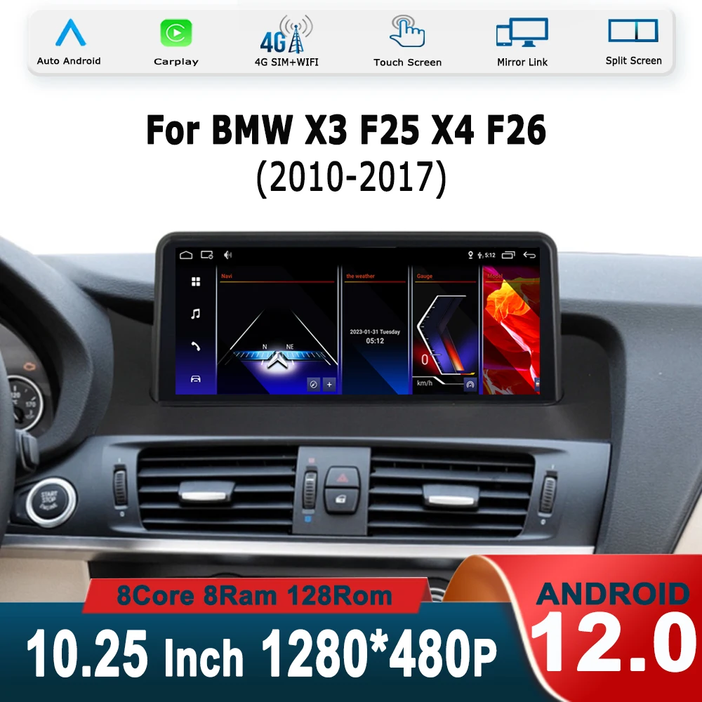 

Android 12 Autoradio Multimedia Head Unit For BMW X3 F25 X4 F26 CIC NBT 2010 - 2017 Carplay 4G WIFI GPS Navi Touch Screen