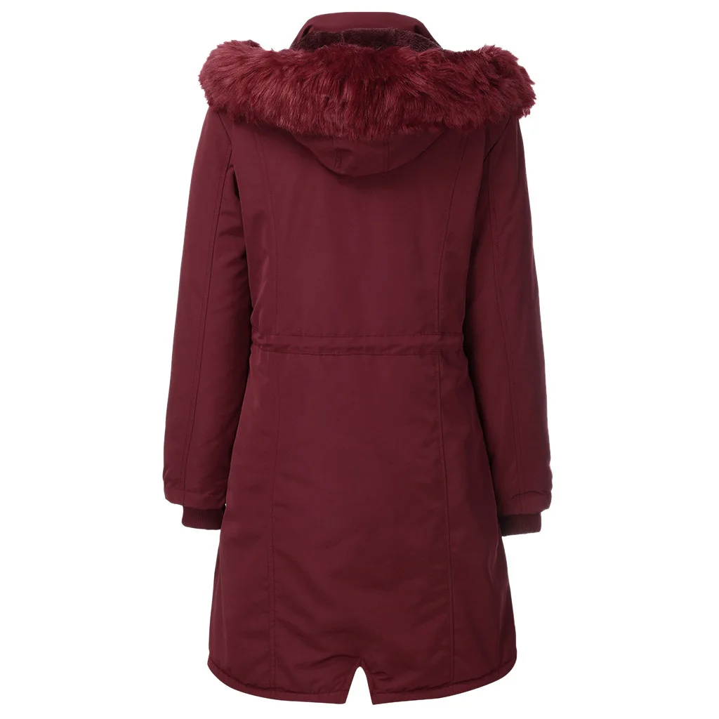 Women's Cotton-Padded Coats Mid-Length Large Fur Collar Hooded Detachable Autumn and Winter Warm Fleece Coats