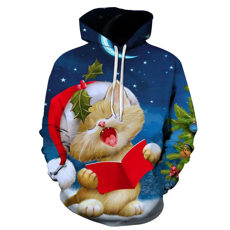 

Moda masculina roupas de natal engraçado gato hoodies moletom crianças moletom com capuz harajuku moletom com capuz roupas de gr