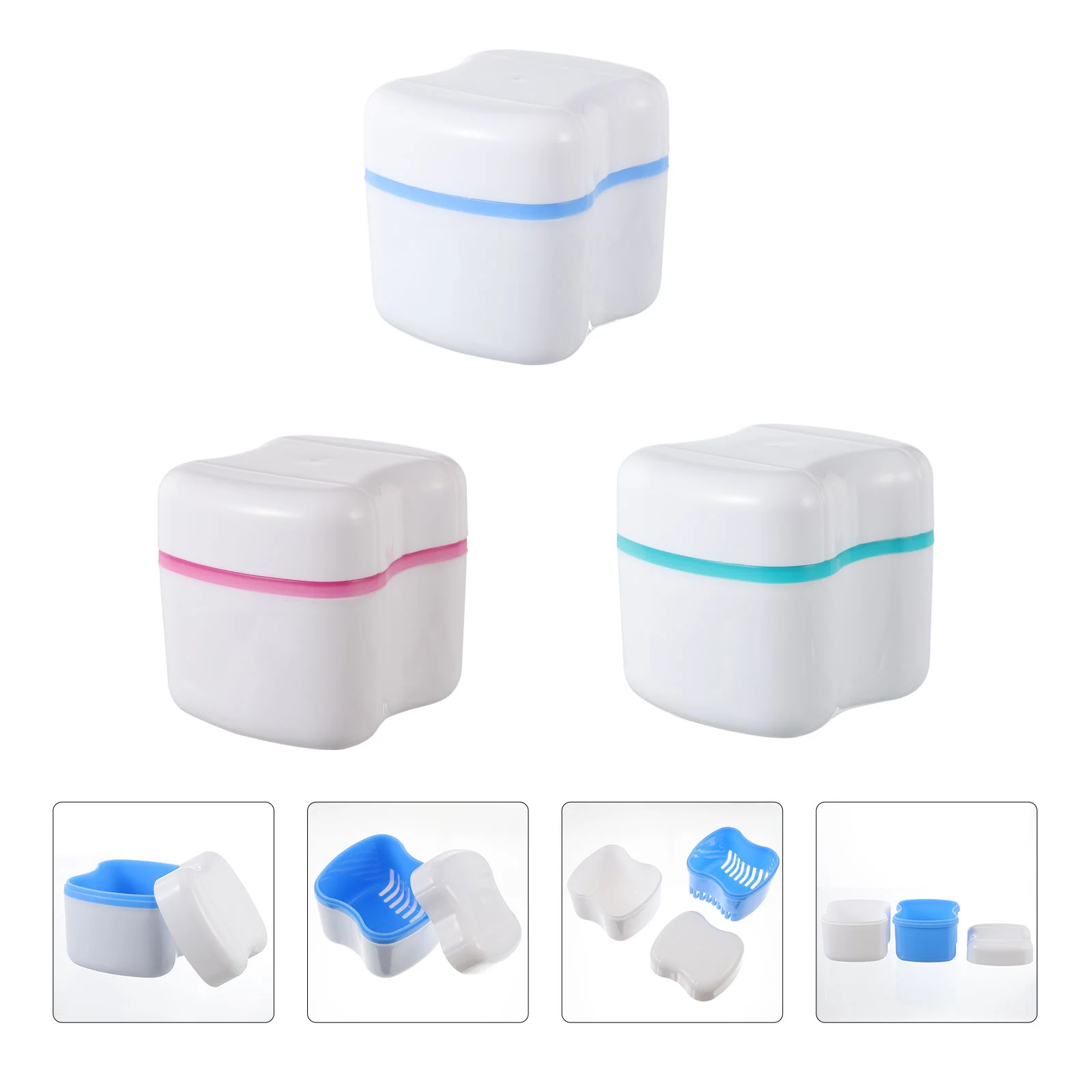 

3pcs Denture Box Case Denture Bath Box Case Dental False Teeth Storage Boxes
