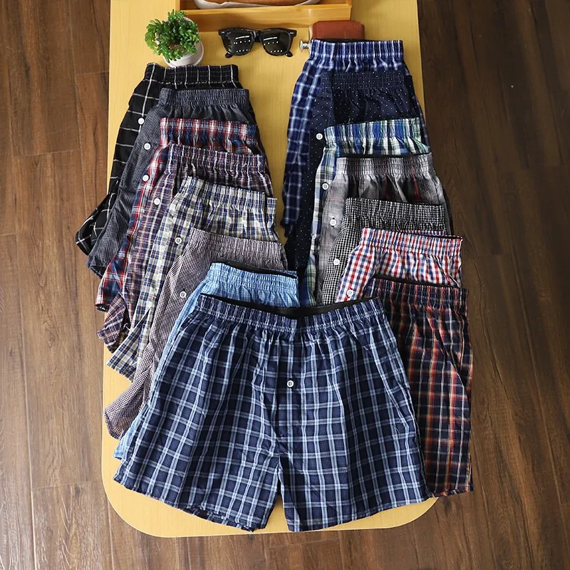 Men's and Women's Underwear Pants Cotton Boxers Plaid Loose Men's Lounge Shorts