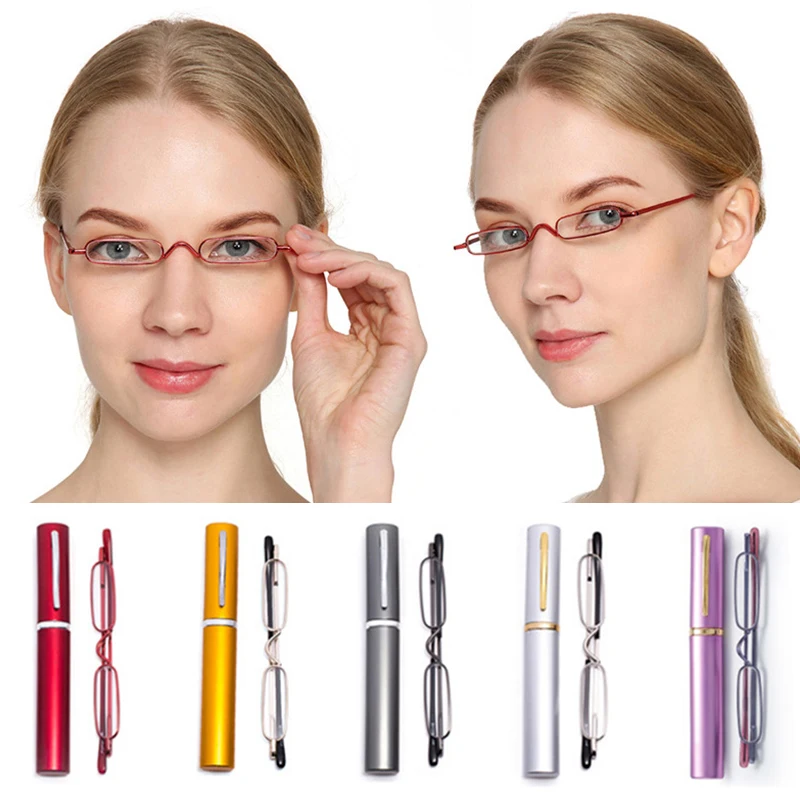 

Ultra Light Reading Glasses High-definition Spring Frame Presbyopia Earwear Fashion Mini Pen Holder Portable with Glasses Case