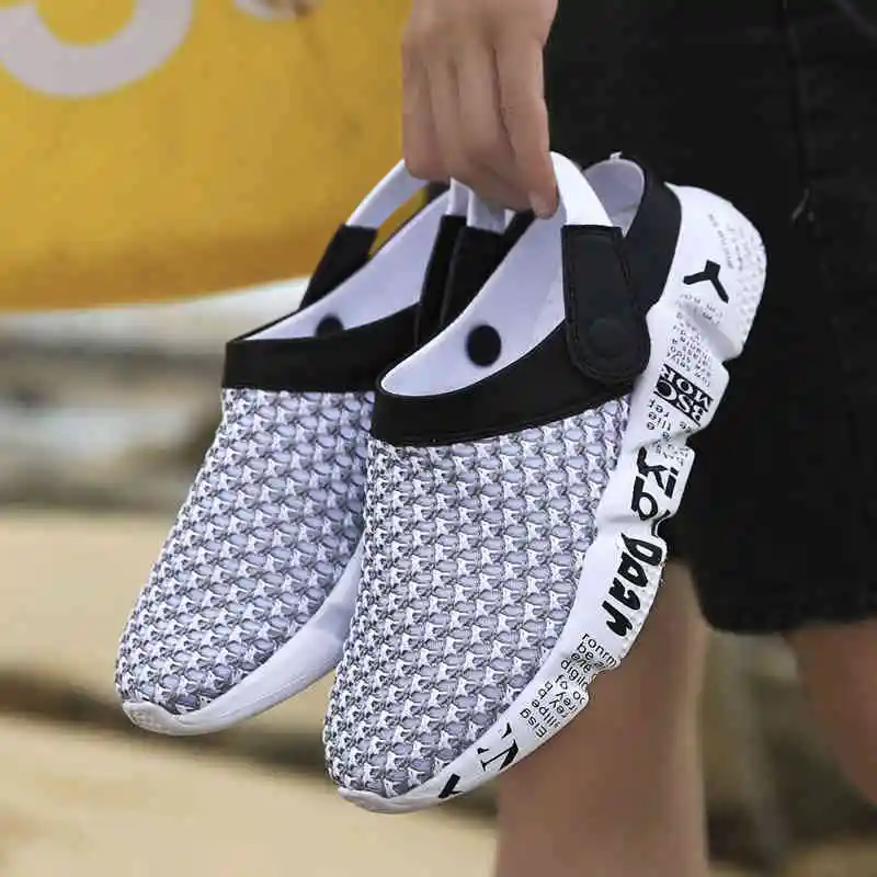 

Summer Slippers Men new Breathable mesh 2022 Thick Soft Bottom Sandals Trend Slides Light Beach Shoes Slippers Home Plus Size