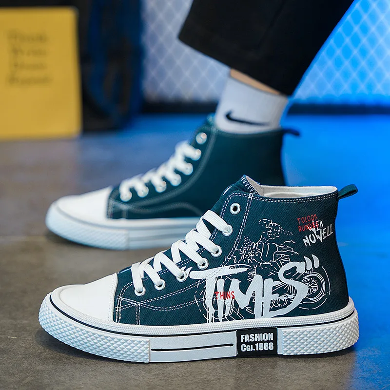 Осенние черные мужские дизайнерские высокие холщовые ботинки удобные