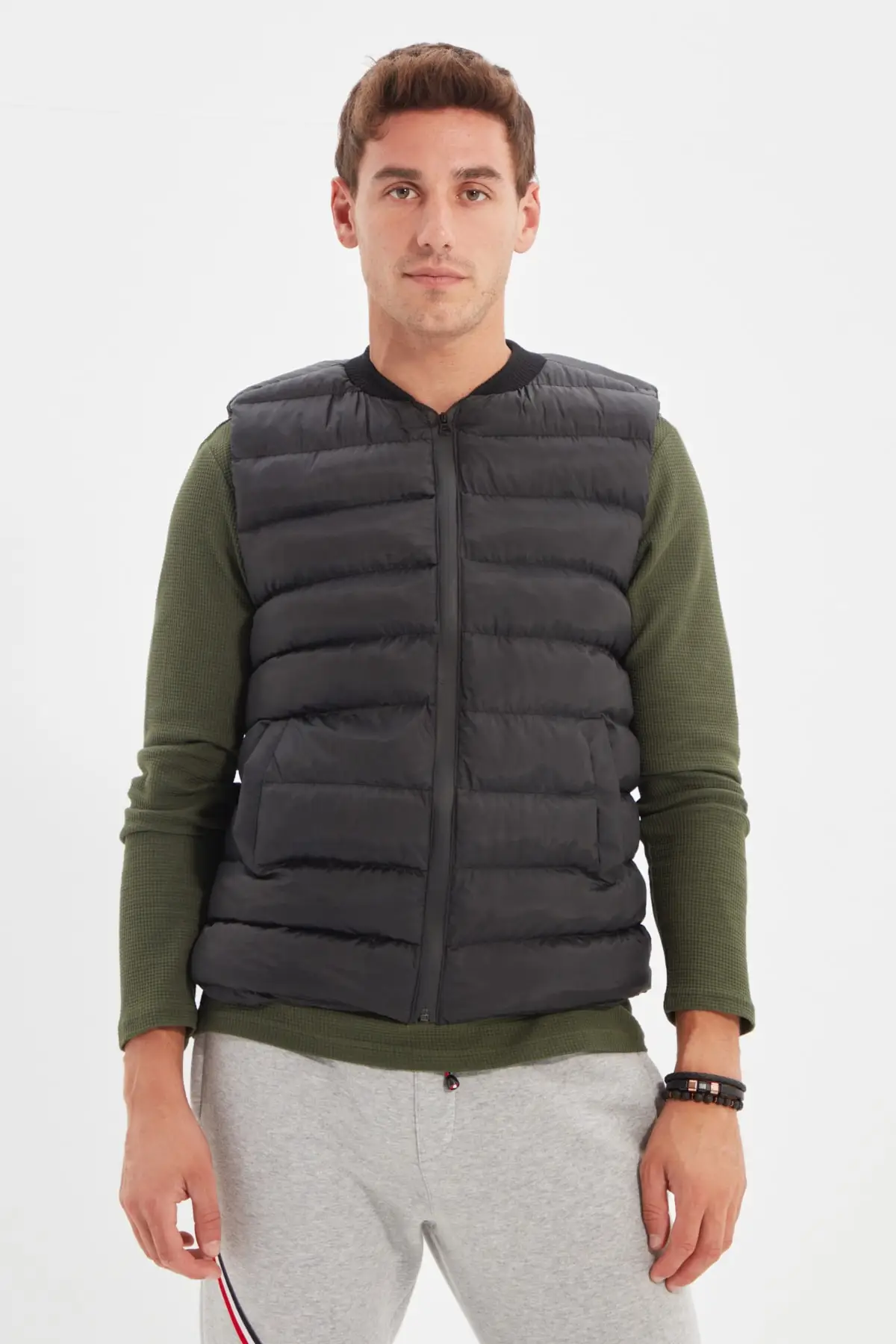 

Trendyol Male Bomber Collar Zipper Puffer Vest TMNAW22YE0012