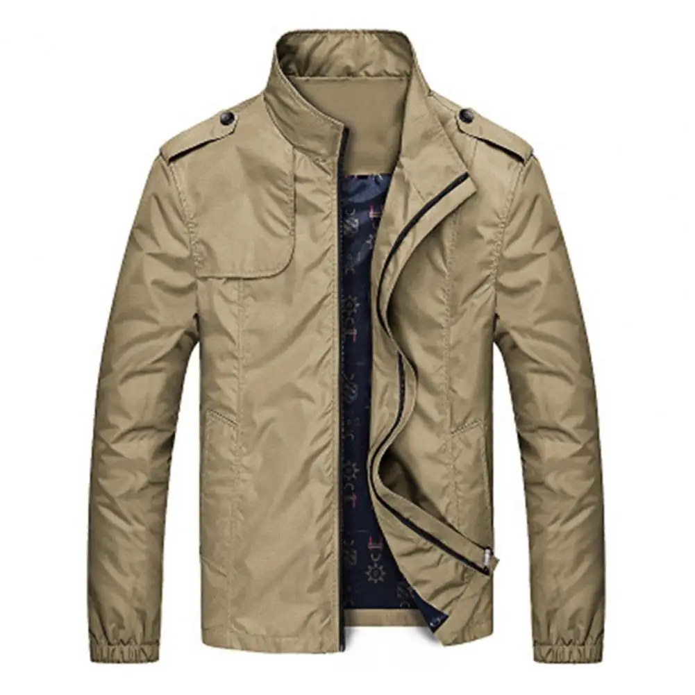 

Fashion Solid Color Men's Jacket Solid Color Stand Collar Top Skin Friendly Two Pocket Zipper Closure Casual Jacket Fall 2022