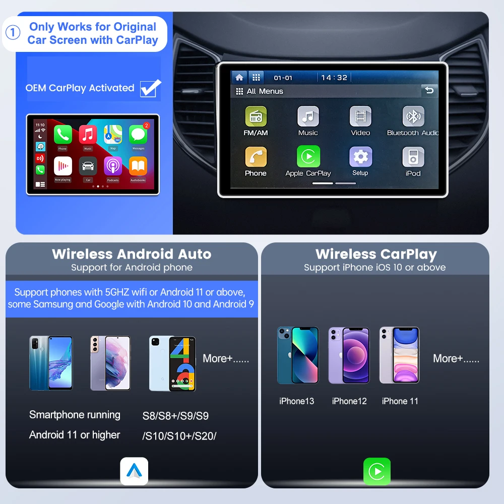 Carlinkit беспроводной CarPlay Android Авто 2 в 1 адаптер для VW Kia Audi Benz Nissan Toyota Volvo Skoda Mazda WiFi BT |