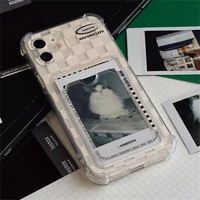 korean cute lattice card holder clear phone case for iphone 11 case for iphone 13 pro xs max 12 xr se 7 8 plus wallet soft cover