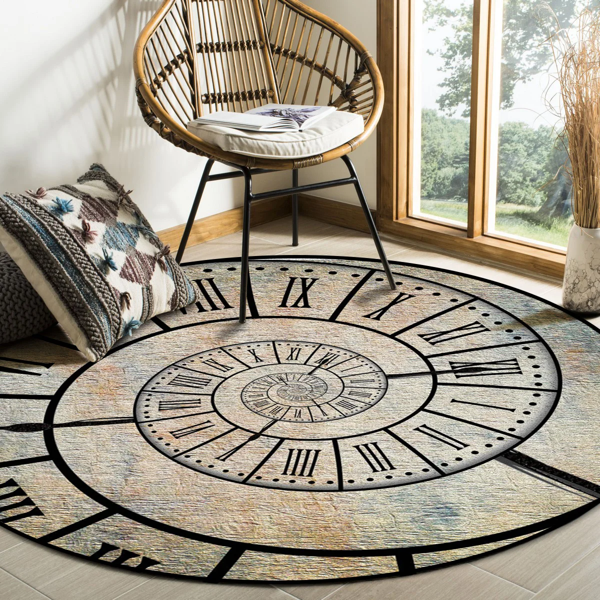 Круглый ковер в стиле ретро с часами для спальни Современный домашний декор