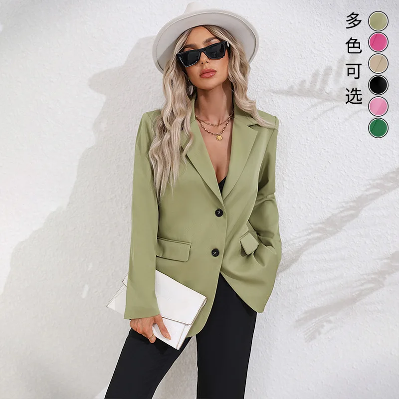 2023 Spring New Women's Fashion Lapel Blazer Solid Color Suit Office Lady Blazer Women