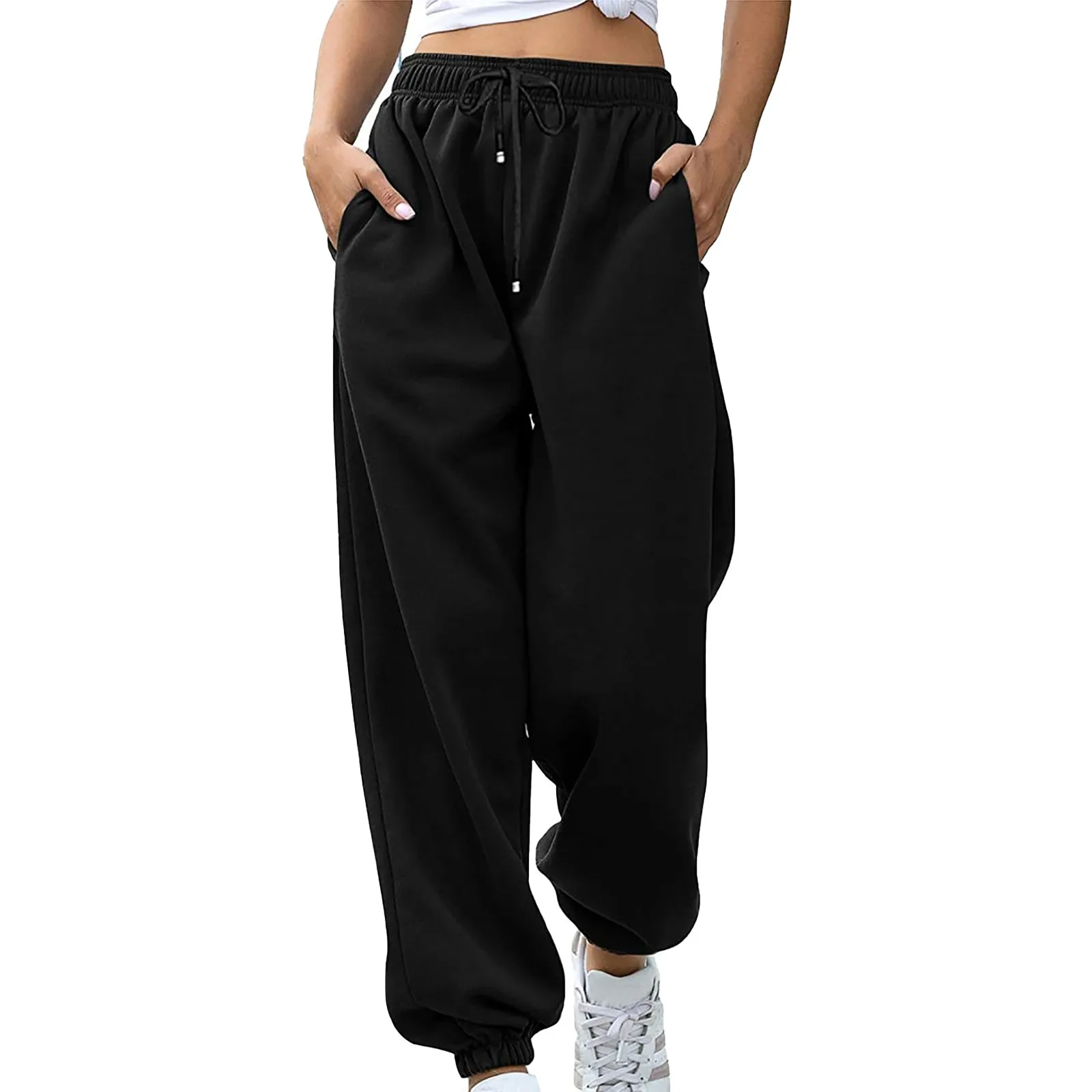 Casual Baggy Sweatpants Women Korean Harajuku Oversize Wide Leg Cargo Pants Pockets Joggers Hip Hop Streetwear Female Trousers