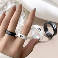 harajuku punk black white heart shaped metal ring fashion cute wedding stainless steel ring for women punk party jewelry gift