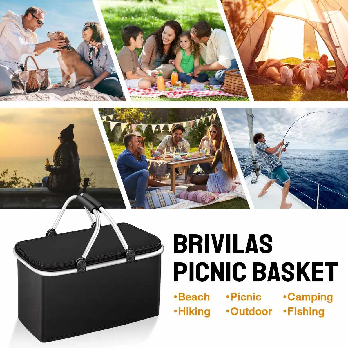 

Folding Picnic Pouch Basket Large Capacity Multifunction Cooler Insulated Bag Outdoor BBQ Camping Fishing Storage Box Container