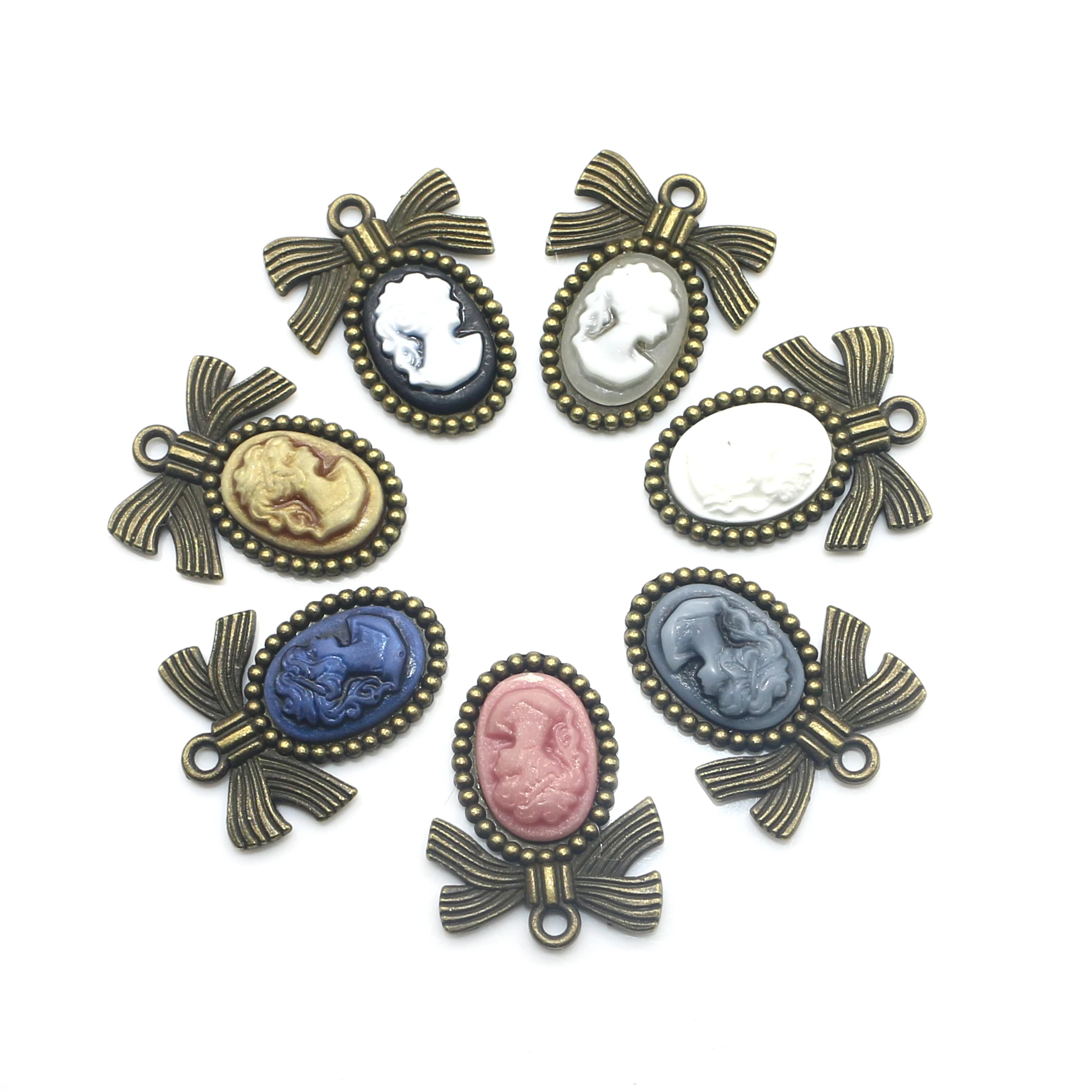 

19 * 25MM 10 Pieces DIY Jewelry Accessories, Beauty Head Decorative Necklace, Bracelet, Pendant, Alloy Accessories, Bow Tie