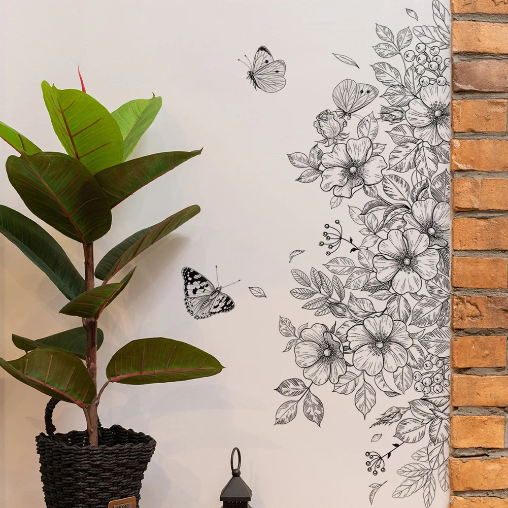 

Plain Black Flower Butterfly Wall Sticker Living Room Bedroom Background Decoration Mural For Home Decor Self Adhesive Wallpaper
