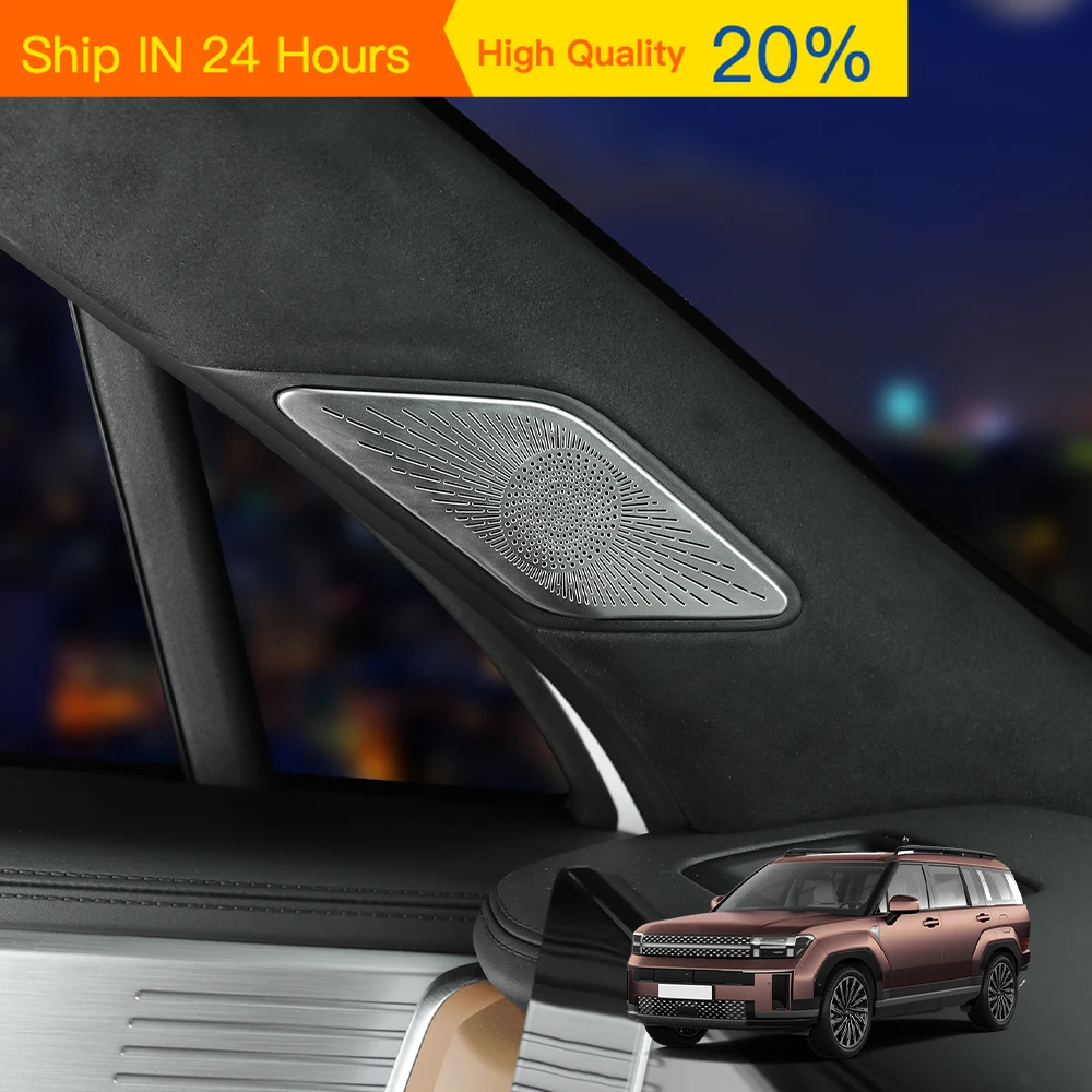 Фото Подходит для Hyundai Santa Fe MX5 2024 2025, 2 шт., дверь автомобиля из нержавеющей стали, крышка аудиодинамика, накладка с левым рулем №1